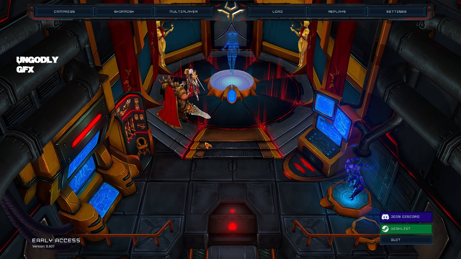 Liquidation RTS main menu rendered with the Ungodly Gore and Graphics plugin active